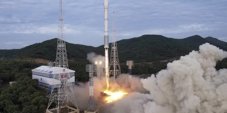 FILE - This photo provided by the North Korean government, shows what it says a launch of the newly developed Chollima-1 rocket carrying the Malligyong-1 satellite at the Sohae Satellite Launching Ground, on May 31, 2023. Independent journalists were not given access to cover the event depicted in this image distributed by the North Korean government. The content of this image is as provided and cannot be independently verified. Korean language watermark on image as provided by source reads: "KCNA" which is the abbreviation for Korean Central News Agency. (Korean Central News Agency/Korea News Service via AP, File)